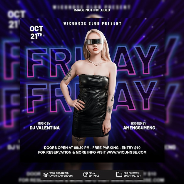 Пост в социальных сетях PSD club dj party flyer