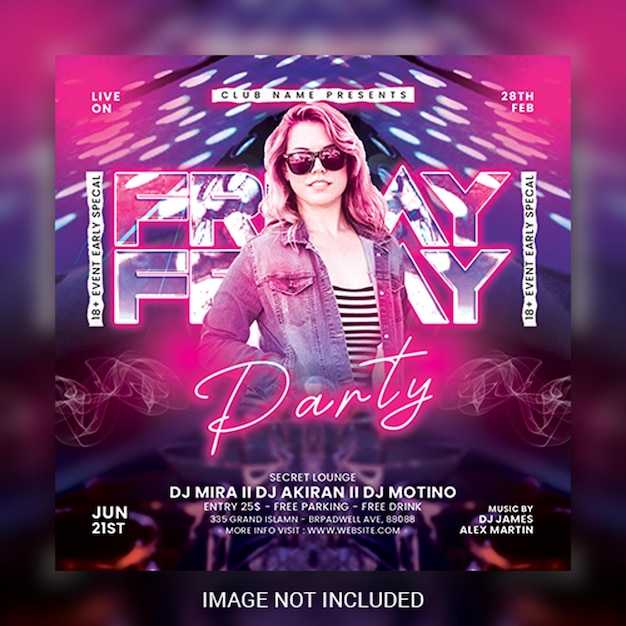 Psd club music live dj party flyer event social media post and web banner template