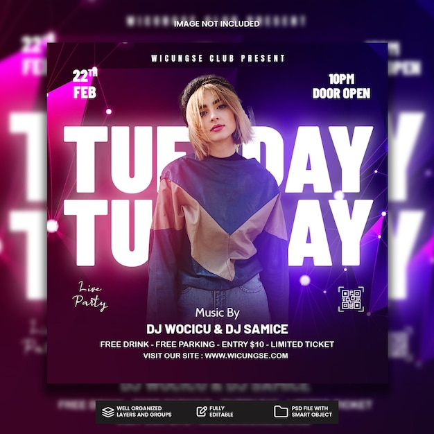 Psd club party flyer social media post and web banner template premium psd