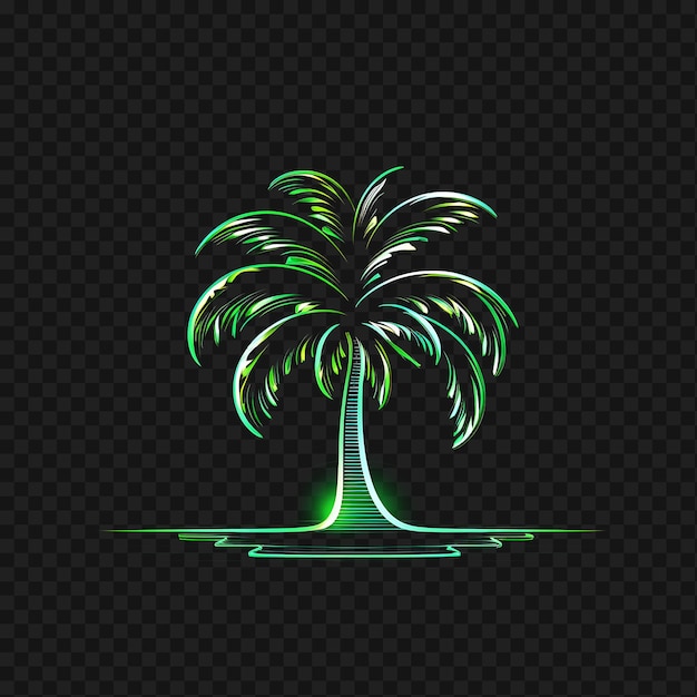 Psd of coconut tree tropical green flowing neon lines sun decoratio transparent clean glow effects