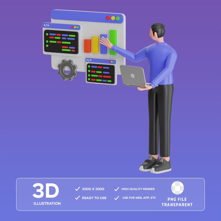 PSD psd coding and development 3d illustration