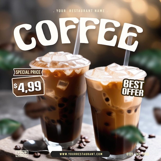 Psd coffee concept square flyer or social media post design