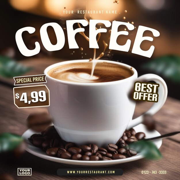 Psd coffee concept square flyer or social media post design