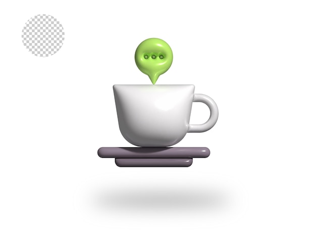 Psd coffee cup transparent comic bubble icon 3d render illustration