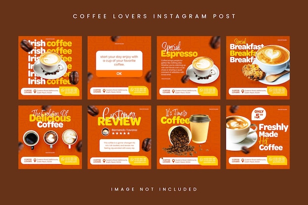 PSD Coffee Lovers Collection Pack Design для социальных сетей и шаблонов постов в Instagram