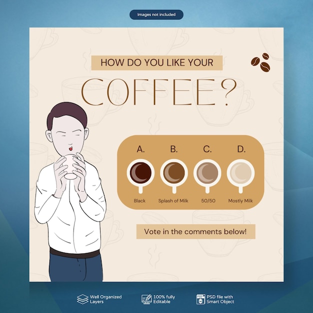 PSD modello di banner post instagram sui social media per la promozione della giornata internazionale del caffè psd coffee shop