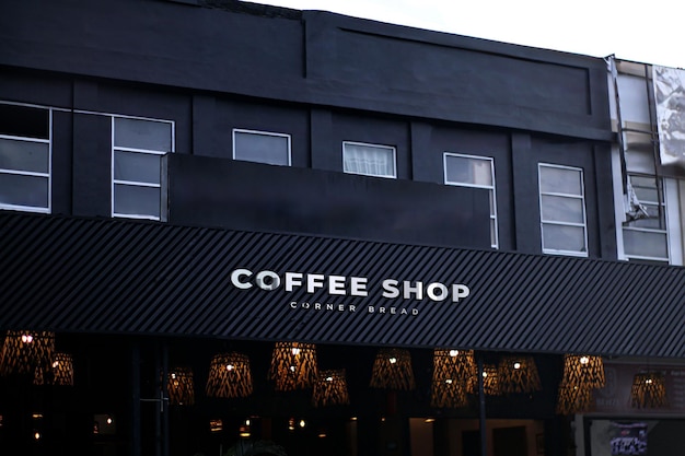 Modello del logo 3d della vetrina della caffetteria psd