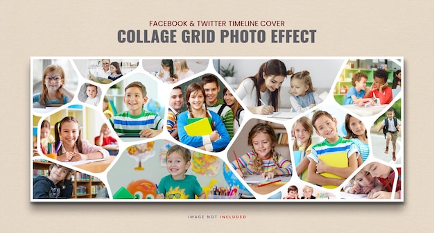 PSD psd collage grid frame photo effect and social media timeline cover mockup