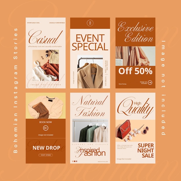 psd collection of fashion sale design for social media and instagram story template