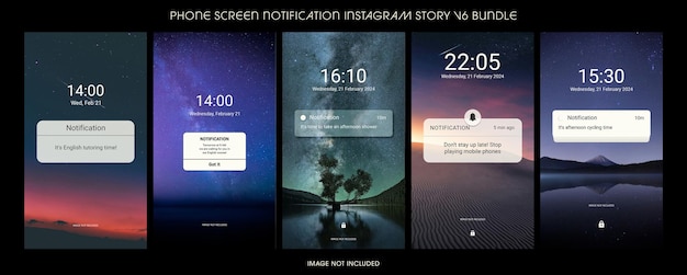 Psd collection of phone screen notification design for social media and instagram story template