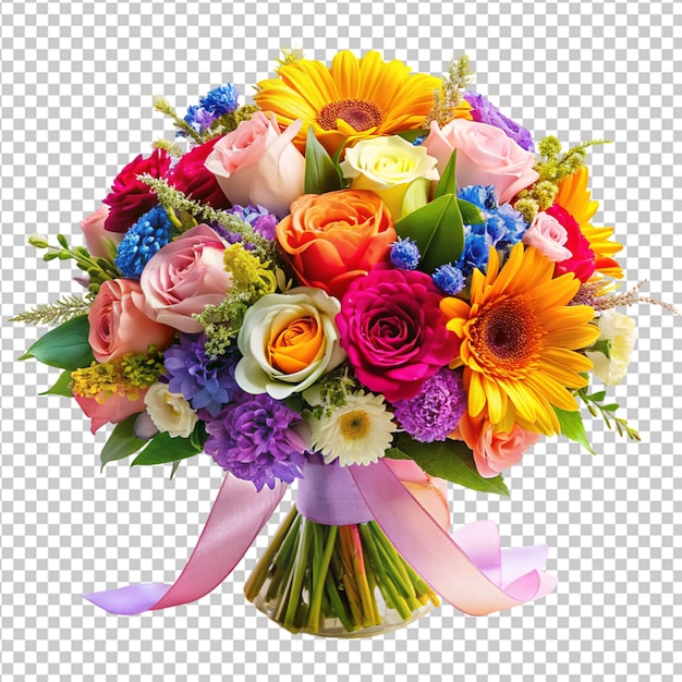 PSD psd of a colorful bouquet of flower for wading on transparent background