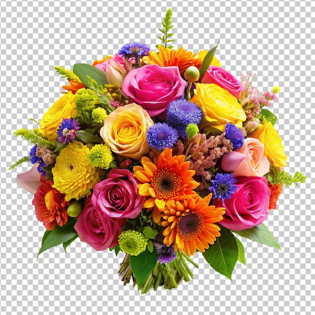 PSD psd of a colorful bouquet of flower for wading on transparent background