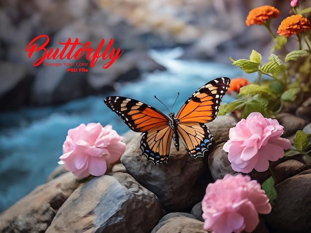 PSD psd colorful butterflies with shinning transparent wings sitting white background