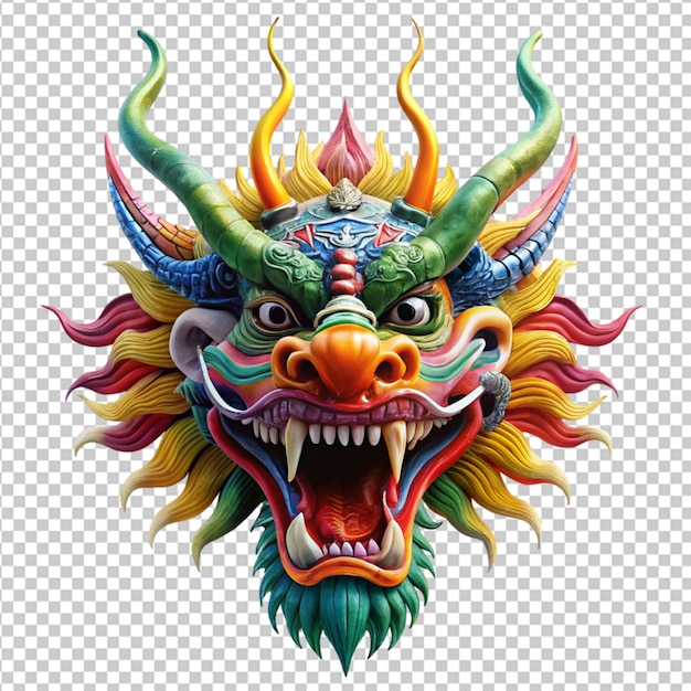 Psd di una testa di drago colorata su uno sfondo trasparente