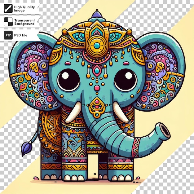 PSD 편집 가능한 마스크 레이어와 함께 투명한 배경에 psd 다채로운 코끼리 만화 일러스트레이션