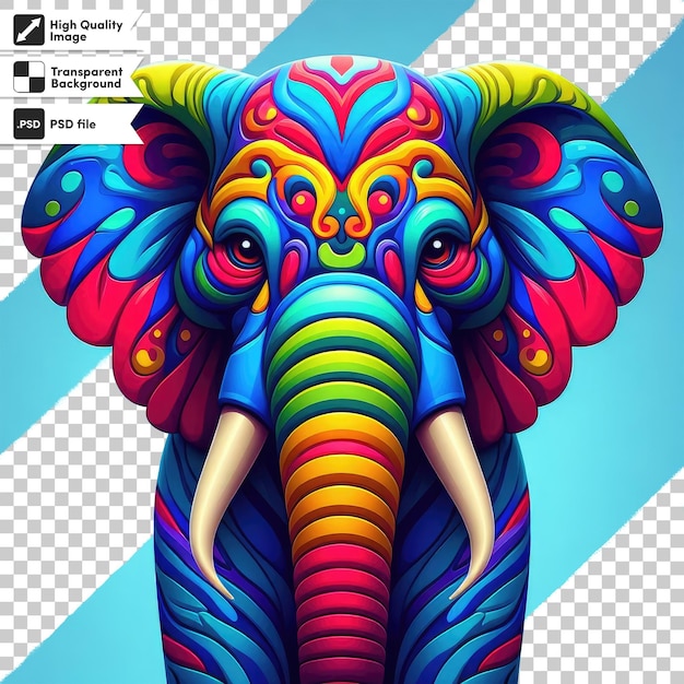 PSD illustrazione di cartoni animati di elefanti colorati psd su sfondo trasparente con strato di maschera modificabile