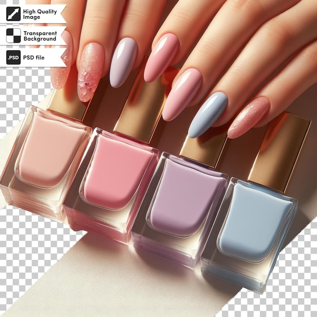 Psd colorful nail polish bottles on transparent background