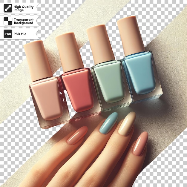 Psd colorful nail polish bottles on transparent background