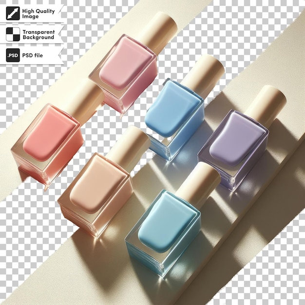 Psd colorful nail polish bottles on transparent background