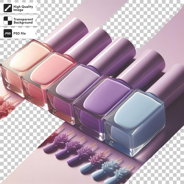 Psd colorful nail polish bottles on transparent background