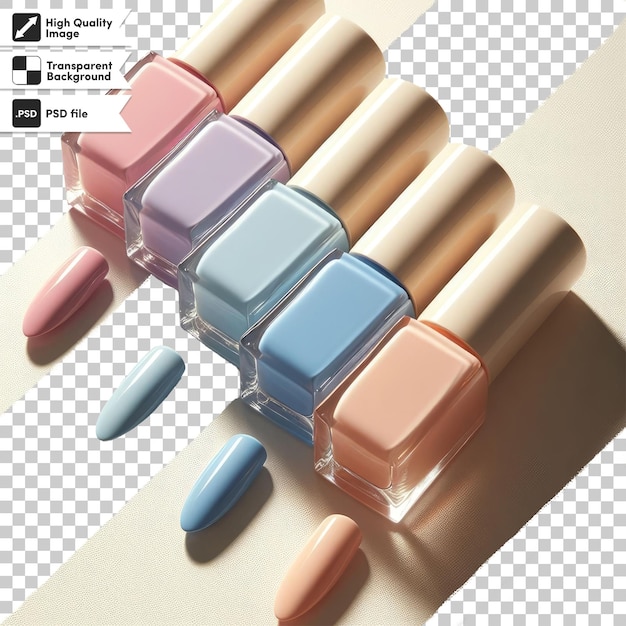 Psd colorful nail polish bottles on transparent background