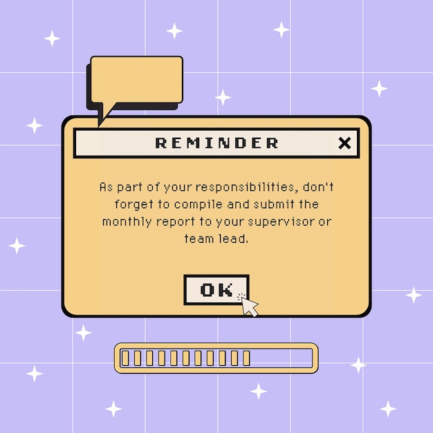 PSD Colorful Reminder Pop Up Cartoon Design Concept for Social Media and Instagram Post Template