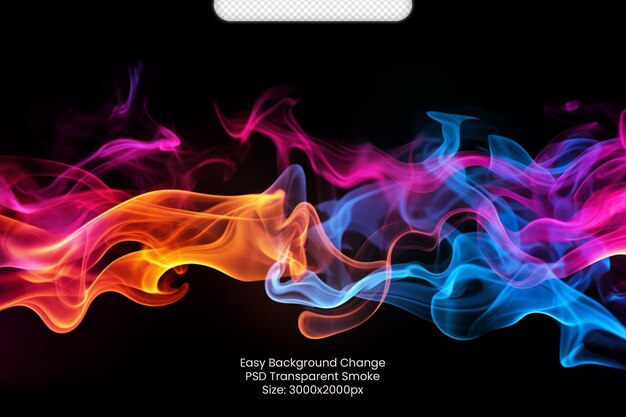 Psd colorful smoke isolated on transparent black background