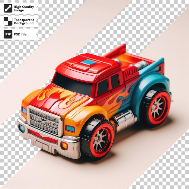 Psd colorful toy car on transparent background
