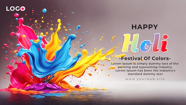 PSD psd colorful water splashes background design template happy holi indian festival