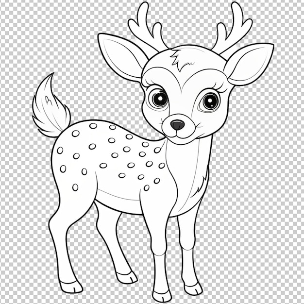 PSD psd of a coloring page outline of cute deer on transparent background