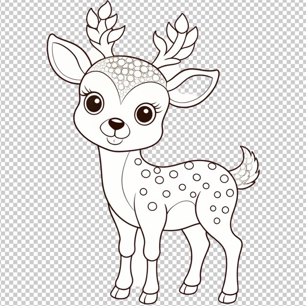 PSD psd of a coloring page outline of cute deer on transparent background