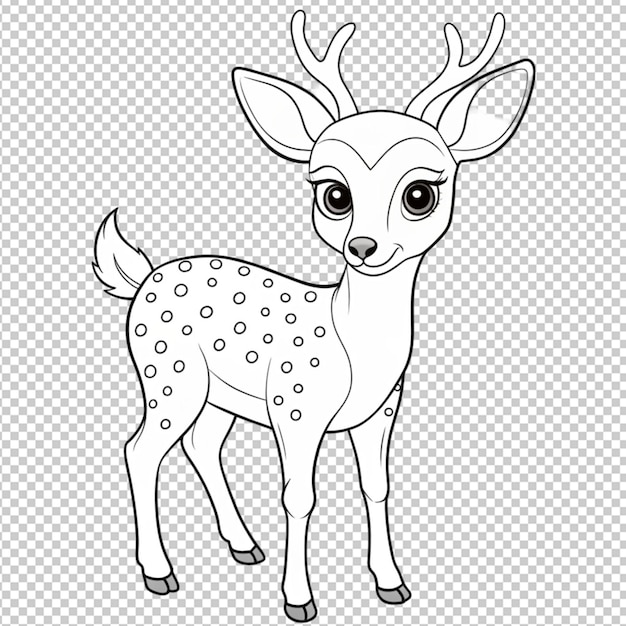 PSD psd of a coloring page outline of cute deer on transparent background