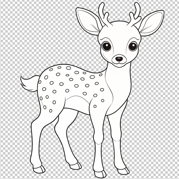 PSD psd of a coloring page outline of cute deer on transparent background
