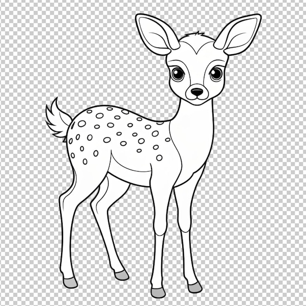 PSD psd of a coloring page outline of cute deer on transparent background