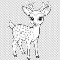 PSD psd of a coloring page outline of cute deer on transparent background