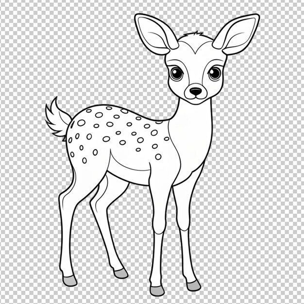 PSD psd of a coloring page outline of cute deer on transparent background