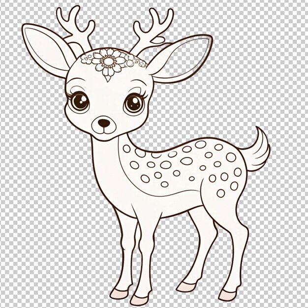 PSD psd of a coloring page outline of cute deer on transparent background