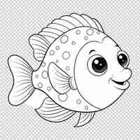 PSD psd of a coloring page outline of cute fish on transparent background