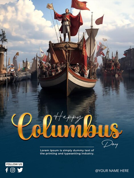 Psd columbus day viering poster ontwerpsjabloon