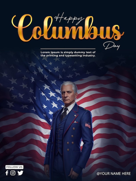 Psd columbus day viering poster ontwerpsjabloon