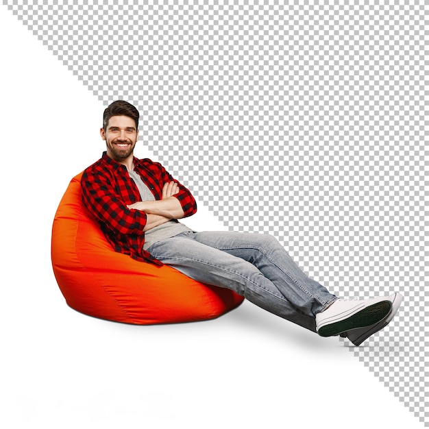 psd a confident young man sitting smiling on a transparent realistic background