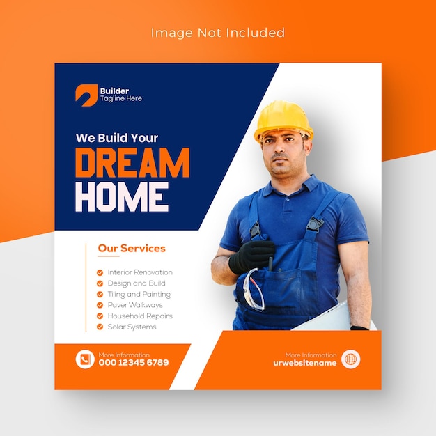 PSD psd construction post and social media post design web banner home repair banner house building