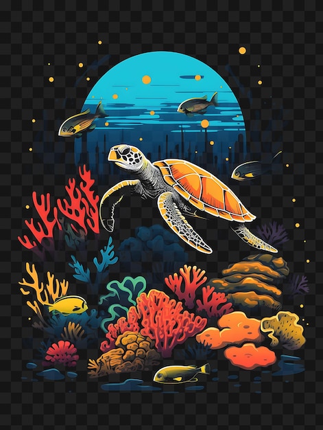 PSD psd of coral reef with sea turtles vibrant coral and blue color con template clipart tattoo design