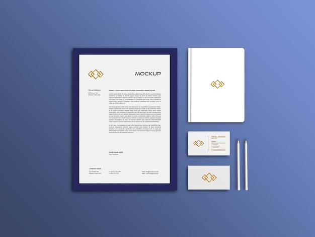 PSD Corporate Stationary Mockup with business card and mockup