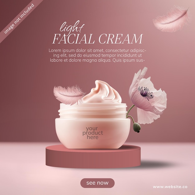 PSD Cosmetic Social Media Instagram Post Template Light Facial Cream