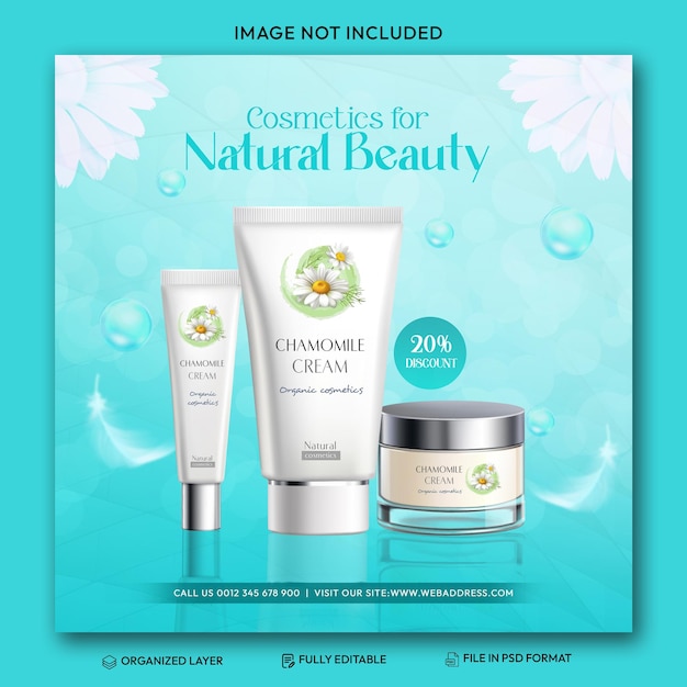 psd cosmetics beauty products and makeup social media post and discount sale banner design template