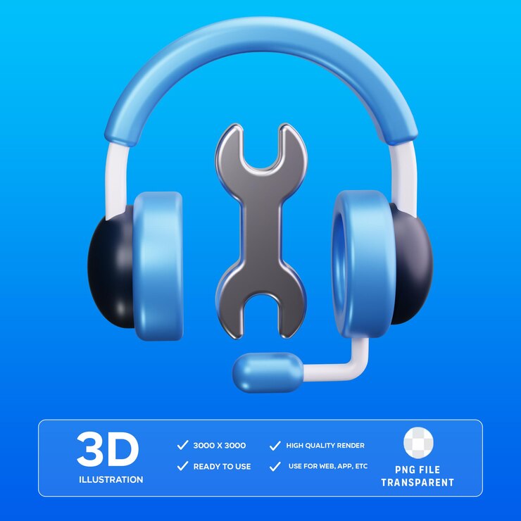 PSD psd costumer servicerepairelectronicequipmentmechanicalspeaker 3d illustration