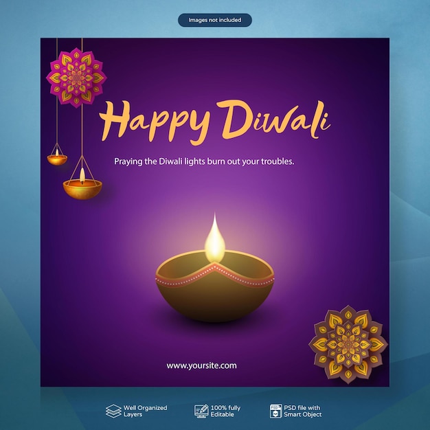 Psd creatief gelukkige diwali social media post