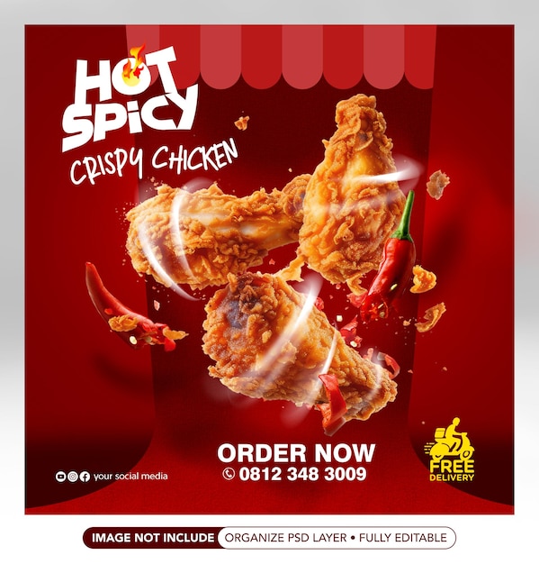 PSD psd crispy chicken hot spicy social media banner post