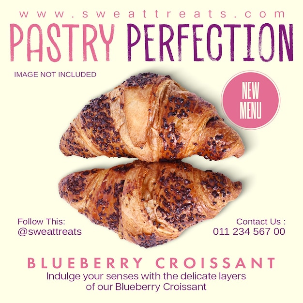 Psd croissant bakery типографический дизайн для социальных сетей и шаблонов постов в instagram